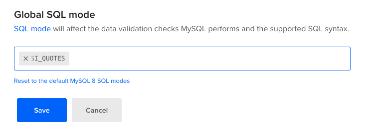 Screenshot of MySQL SQL Mode removal
